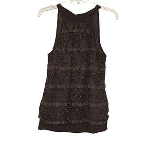 R & M Richards Dressy Black Halter Blouse Lace Ruffle Sparkle Women's Medium NWT